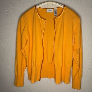 Liz Golf Cardigan Snap Front Cantaloupe Satin Trim Tight Knit Women’s Size Large
